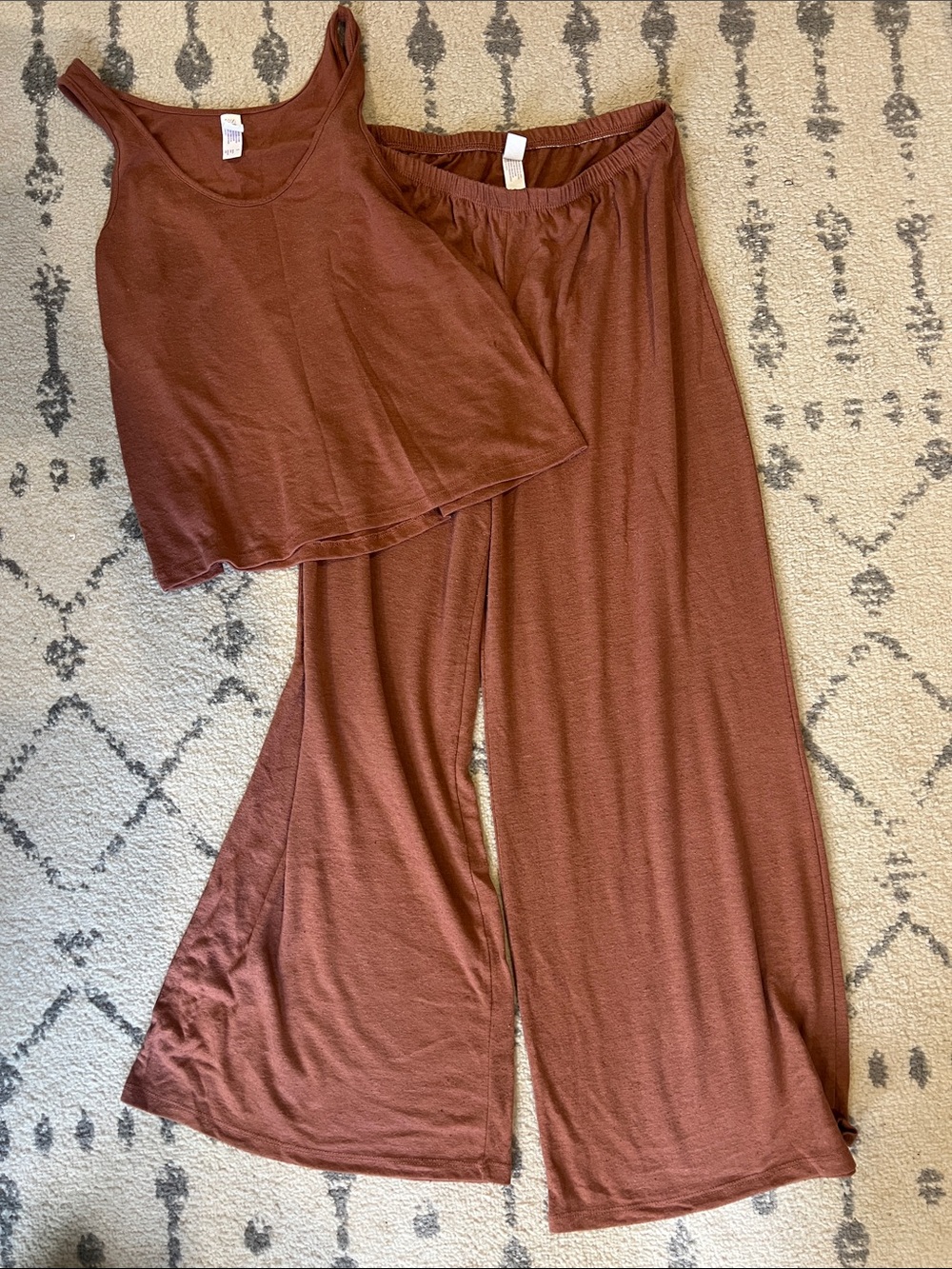 stars above rust brown wide leg lounge pants with matching tank